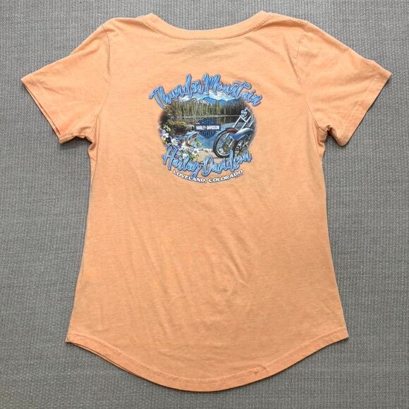 Harley Davidson Thunder Mountain Orange biker T-shirt with rhinestones - Picture 3 of 8